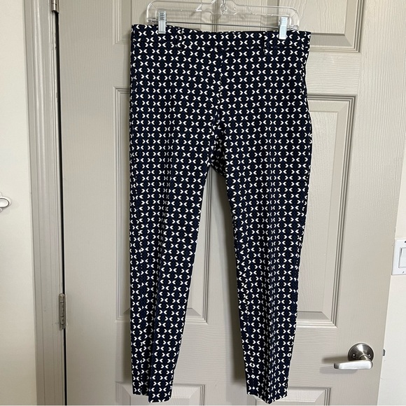 H&M Slacks Navy Patterned Stretchy Cigarette Trousers Pants Size 12 - Picture 1 of 8
